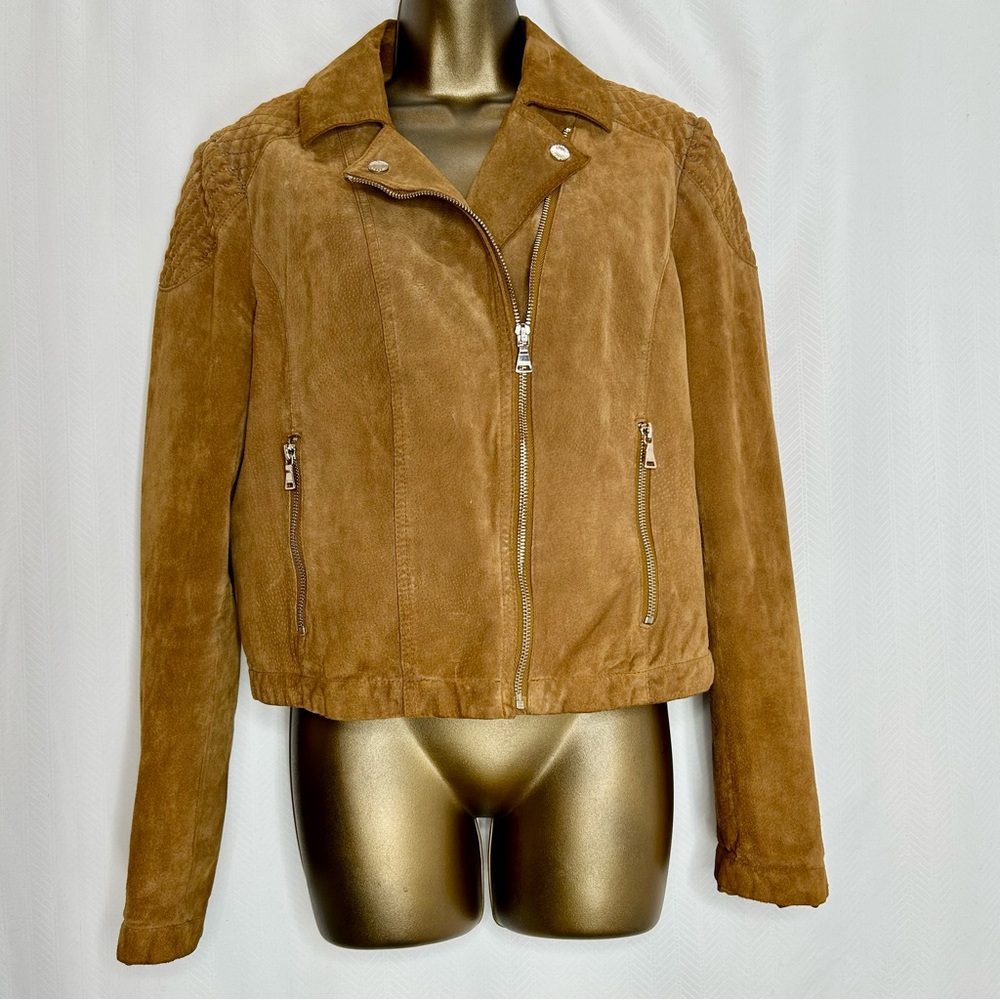 Express vintage brown leather moto jacket large boho classic
